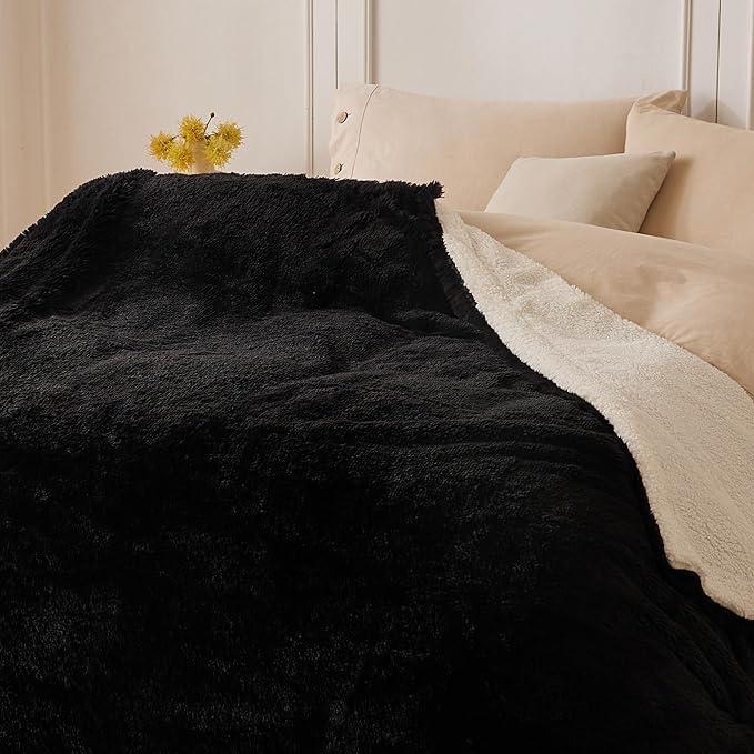 COOVA Ultra Soft Faux Fur Throw Blanket – Fuzzy Fluffy Cozy Microfiber Blankets, Warm Thick Plush Sherpa Fleece Throw Blanket for Couch,Bed,Sofa,Ideal Gift for Women.(Black, 50"x60")