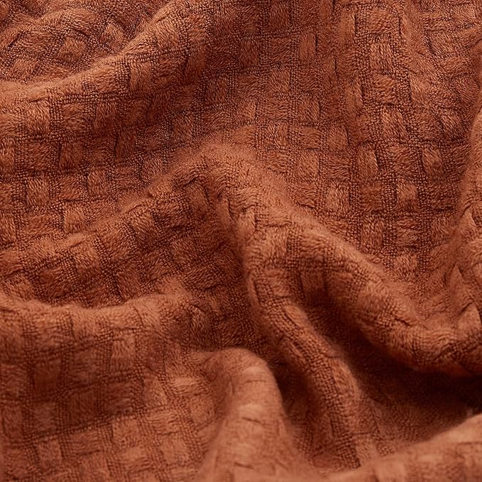 100% Acrylic Decorative Knitted Throw Blanket with Tassels for Bed, Couch, Small, Chairs, Lightweight, Soft, Cozy, Waffle Textured Blanket, Suitable for Spring, Summer, Rust, 50"x60"