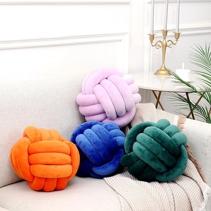 Petrella Knot Pillow Ball Round Throw Pillows Home Decor Cushion Decorative Aesthetic Throw Pillows，Purple 11inch