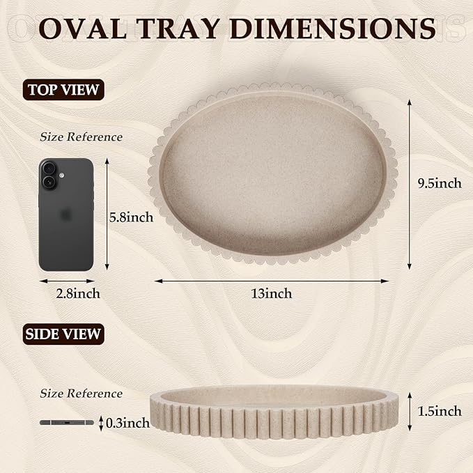 Oval Tray for Coffee Table Decor, 13" Resin Coffee Table Trays, Table Centerpieces Decorative Tray for Home Decor, Modern Decorative Centerpiece Trays, Beige Resin
