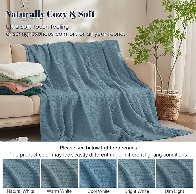 PHF Lightweight Waffle Weave Blanket Twin Size, Breathable & Ultra Soft, 66"x 90" Soft & Cozy Thin Blanket for All Season & Hot Sleepers, Bed, Home Decor - Stormy Blue