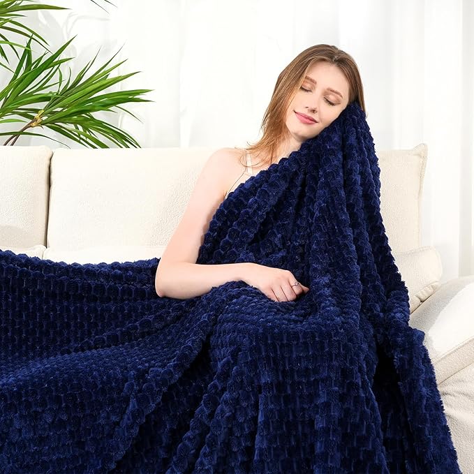 Zyrah Fleece Throws for Couch Super Soft Throw Blanket Lightweight Decorative Fuzzy Cozy Blankets for Sofa Chair Bed (A-Navy Blue, Twin(60"x80"))