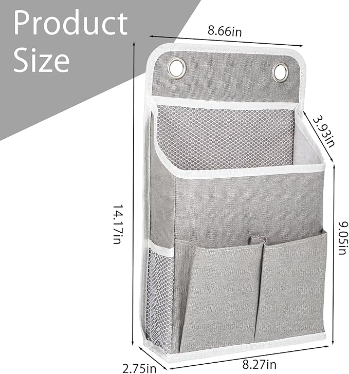 Hanging Organizer with Pockets, Wall Hanging Baskets for Organizing, Storage Basket Bedside Caddy Camper Fabric File Organizer Holds Books, Phones, Glasses, Mail, Keys for Home, Office, Dorm (Grey)