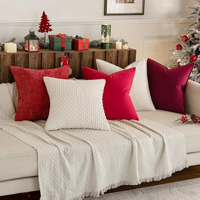 MIULEE Red Velvet Throw Pillow Covers 18x18 Soft Decorative Solid Square Cushion Cases Pack of 2 Modern Luxury Home Decor for Couch, Sofa, Bedroom