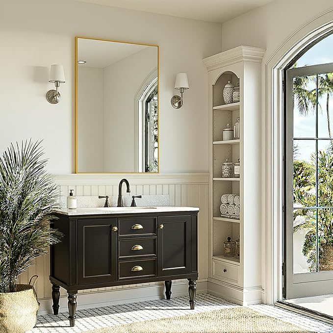 FICTOR Bathroom Vanity Mirror-Gold,36x24 Inch, Shatterproof & Anti-Rust, Wall Mount Rectangle Mirrors with Metal Frame for Over Sink, Bathroom, Bedroom, Living Room,Entryway