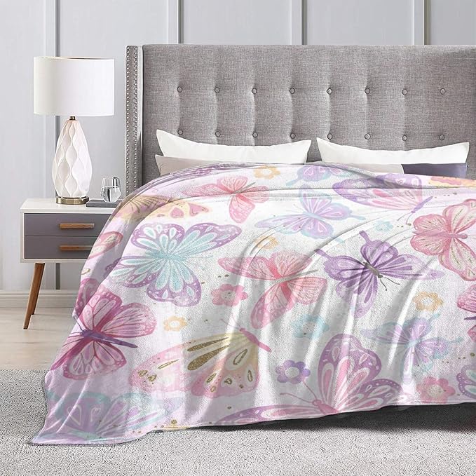 Butterfly Blanket Butterfly Gifts for Women Girls Super Soft Cozy Pink Butterflies Throw Blanket Warm Fuzzy Plush Fleece Bedding Decor Blanket for Kids Adults Bed 40"X50"