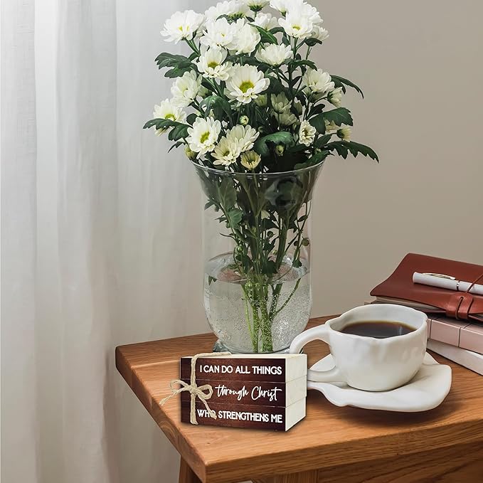 Decorative Books for Home Decor, Wood Book Stack for Table Decor, I Can Do All Things Through Christ Who Strengthens Me Decoration Books for Office Shelf, Farmhouse Stacked Books Decoration (L73)
