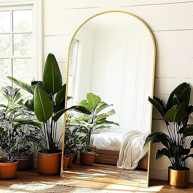 Full Length Floor Mirror, 91x46 Inch Oversized Arched Standing Mirror in Gold for Bedroom, Living Room, Dressing Room - Elegant Freestanding Leaning Mirror Decor