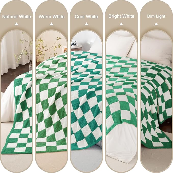 Whale Flotilla Checkered Knit Throw Blanket, Ultra Soft Warm Reversible Cozy Decorative Blankets for Couch Sofa and Bed, 50x60 Inch, Green