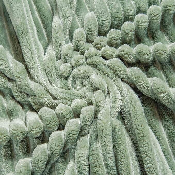 Bnuitland Sage Green Fleece Throw Blanket 90"x108",300GSM Soft Cozy Warm Lightweight Stripe Pattern for Bed Sofa Home Decor,Suitable for Adults Family All Season