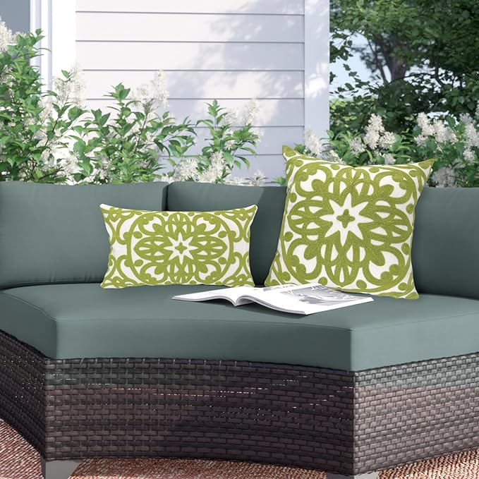 Alysheer Embroidered Decorative Throw Pillow Cover 20"x 20", Boho Mandala Modern Thick Embroidery Pattern, Cotton Canvas Avacado Green Cushion Case for Sofa Couch Bed Living Room (Chartreuse Green)