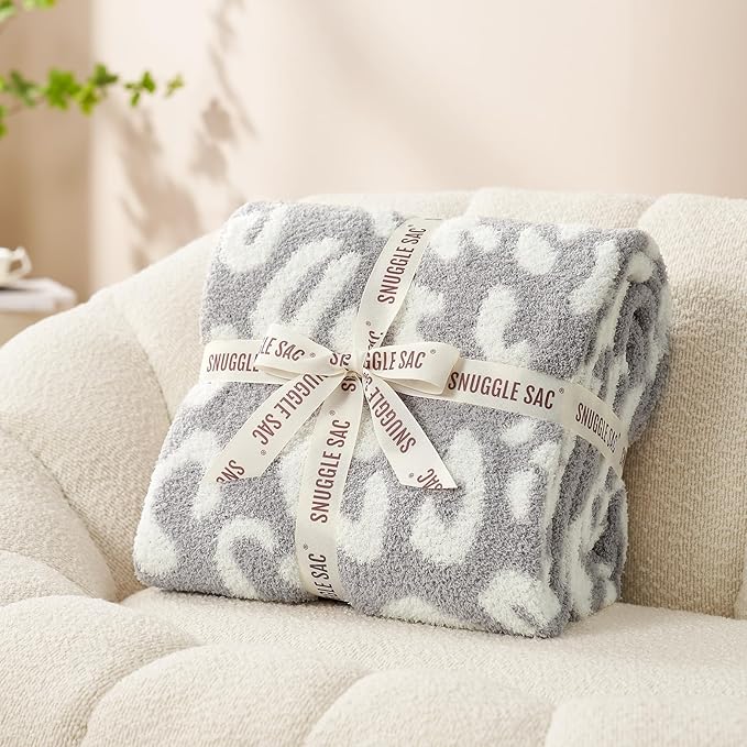 Snuggle Sac Leopard Throw Blanket for Couch Bed Sofa 50x70 inches, Reversible Grey Leopard Oversized Throw XL Ultra Soft Cozy Blankets for Women Mothers Birthday Gifts