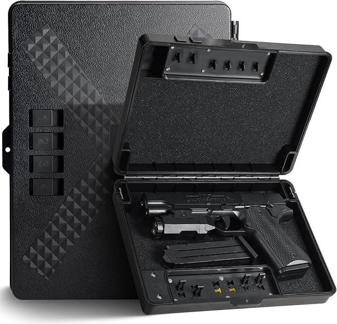 Gun Safe Alternative,Portable Gun Case Handgun Lock Box Quick Access Pistol Safe Small Handgun Storage with TSA Padlock,Instant Access Gun Box for Bedside and Car