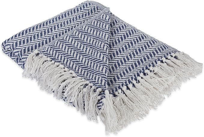 DII Modern Farmhouse Cotton Herringbone Blanket Throw with Fringe for Chair, Couch, Picnic, Camping, Beach, & Everyday Use, 50 x 60 - French Blue