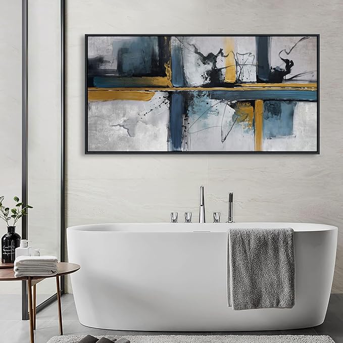 Abstract Canvas Wall Art Framed Modern Wall Art for Living Room Navy Blue Artwork for Walls, Above Bed Wall Decor With Navy and Gold for Bedroom and Living Room Office Pictures Wall Decor 24×48IN