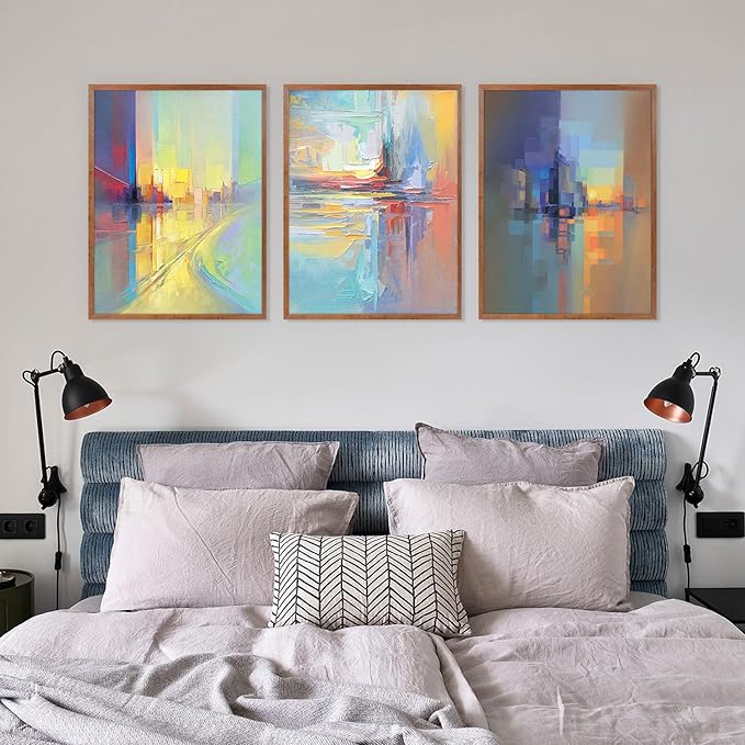 CHDITB Neutral Abstract Framed Canvas Wall Art Set Of 3, Modern Minimalist Wall Decor, Color Block Textured Paintings, Vintage Mid Century Art Prints For Living Room, Hallway, Office Decor -12X16 Inch
