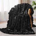 Faux Fur Throw Blanket, 1000GSM Fluffy Soft Bubble Blanket for Couch Bed, Cozy Plush Warm and Thick Blanket, Fuzzy Rabbit Throw for Living Room Bedroom 50''*60'' Black