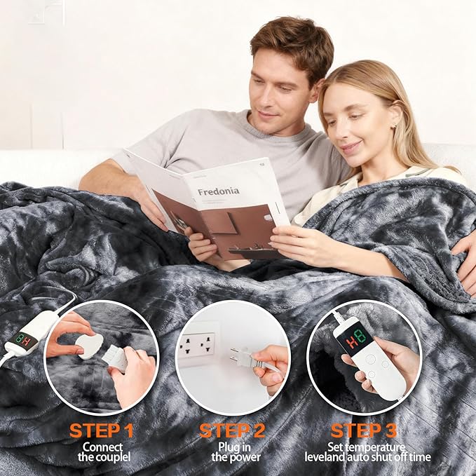 Electric Heated Blanket Throw 50''x60''Size Faux Fur Heating Blanket 10 Heating Settings, 1-8h Timer & Overheat Protection, Machine Washable, Soft Flannel and Sherpa Full Body Warmth