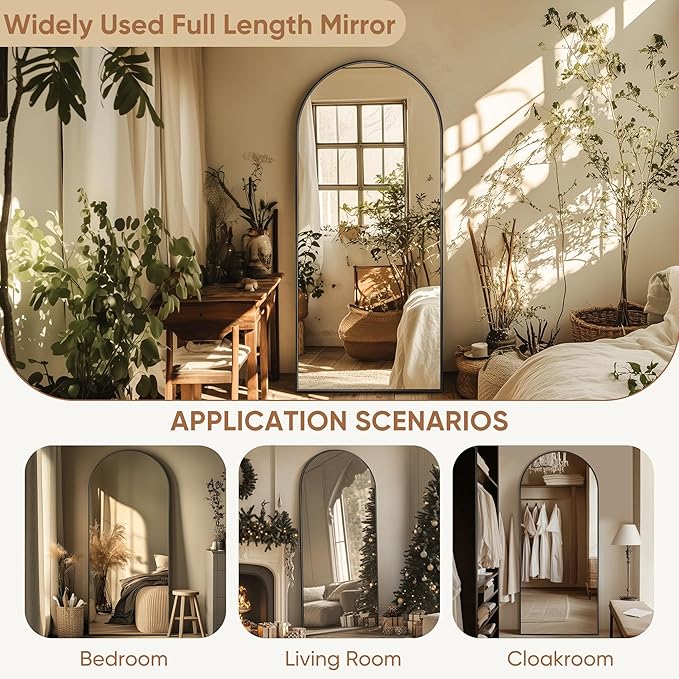 Full Length Mirror, 71"x28" Oversized Arched Mirror Large Standing Mirrors, Tall Mirrors Body Floor Mirror for Bedroom Living Room Aluminum Frame, Black