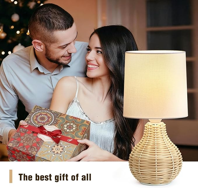 Rattan Table Lamp Boho Lamps Set of 2-12.5" Mini Farmhouse Wicker Light Rustic End Table Decorative Small Lamps for Small Spaces Bedroom Nightstand Living Room Reading Desk Side Table Lamp