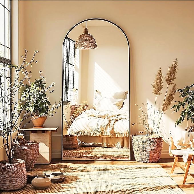 71x28 Inch Arched Floor Mirror - Full Length Black Standing Mirror for Bedroom, Living Room, Dressing - Tall Leaner Mirror with Arch Design, Wall or Free-Standing Decor