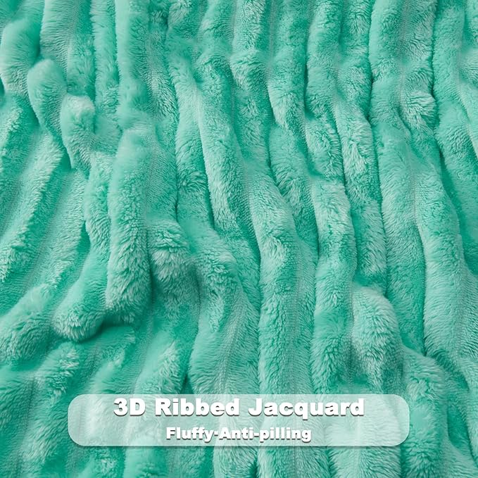 NEWCOSPLAY Super Soft Throw Blanket Aqua Premium Silky Flannel Fleece 3D Ribbed Jacquard Lightweight Bed Blanket All Season Use (Aqua Ribbed, Throw(50"x60"))