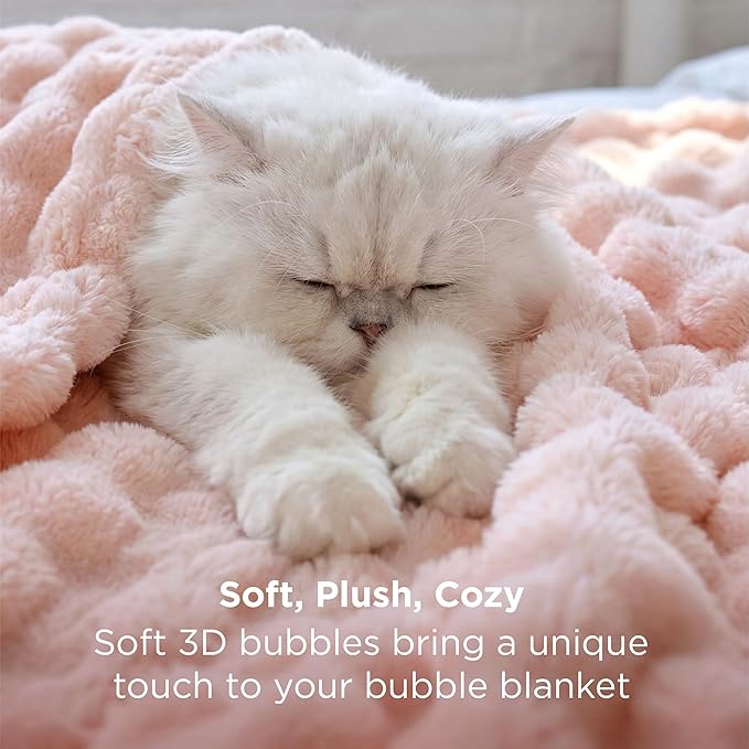 Bedsure 3D Fleece Bubble Blanket - GentleSoft Pink Queen Blanket for Bed Sofa Girls Room Decor - Luxury Soft Cozy Spring Gifts for Her Women, Lightweight, All Seasons, Crystal Pink, 90"×90"