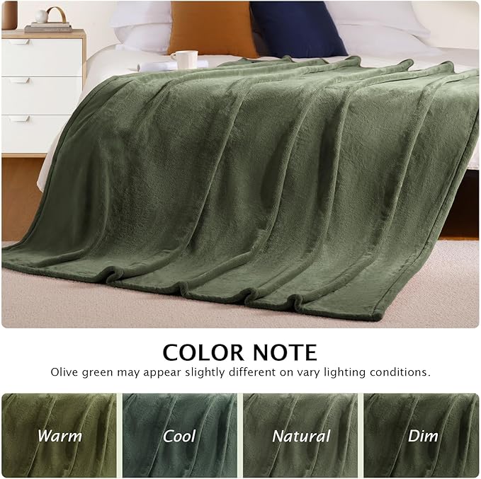 BEAUTEX Fleece Blanket Twin Size Super Soft Flannel Throw Blanket Lightweight Fuzzy Plush Blanket for Couch Sofa or Bed All Seasons (Olive Green, 60" x 80")