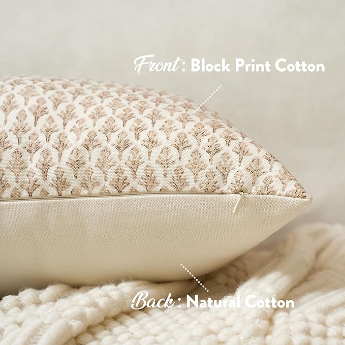 FIOUOVO Floral Pillow Covers 20x20 Pillow Cover Block Print Couch Pillows for Living Room Decorative Neutral Accent Throw Pillow Covers, 1PC, Cognac Brown