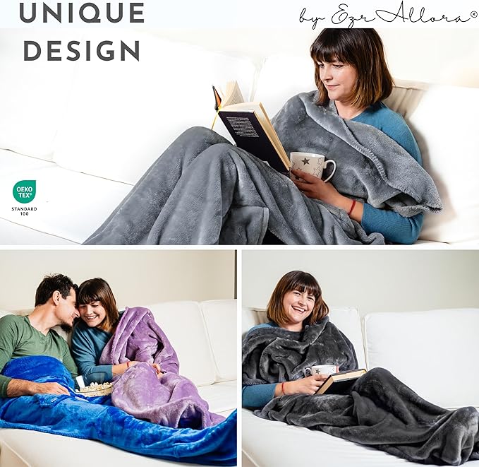 Fleece Lightweight Foot Pocket Blanket -Patent Pending- Gamer Gift for Men Who Have Everything -Father's Day Premium Gifts for Dad Who Wants Nothing and Elderly Dads (Fleece, Silver Grey)