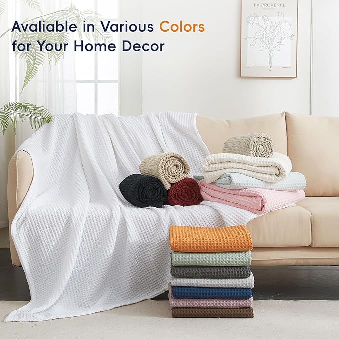 PHF Ultra Soft Waffle Weave Blanket Twin Size 66"x 90"- Washed Lightweight Breathable Cozy Woven Blanket for Bed - Aesthetic Decor for Couch Bedding Sofa Home Car - Light Khaki/Linen