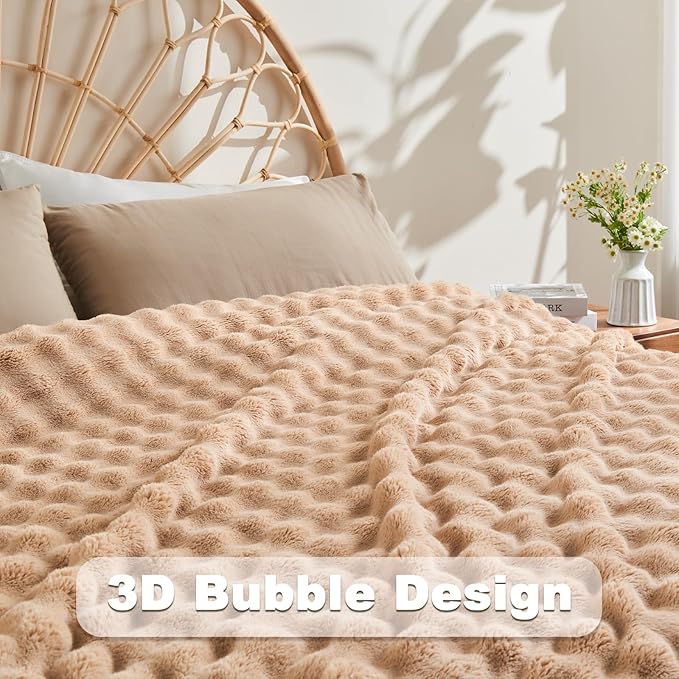 NEWCOSPLAY Throw Blanket for Couch Brown Super Soft Flannel Fleece 3D Bubble Lightweight Bed Blanket All Season Use (Brown, Throw(50"x60"))