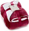 Genteele Sherpa Throw Blanket Super Soft Reversible Ultra Luxurious Plush Blanket, 102 x 90 inches, Rich Burgundy Red/White