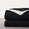 Longhui bedding Black Acrylic Cable Knit Sherpa Throw Blanket - Thick, Soft, Big, Cozy Knitted Fleece Blankets for Couch, Sofa, Bed - Large 60 x 80 Inches Coverlet All Season
