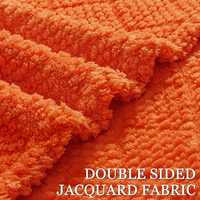 Whale Flotilla Fuzzy Fleece King Size Blanket for Bed, Soft Fluffy Jacquard Waffle Blankets for All Season, Lightweight and Warm, 90x104 Inch, Burnt Orange