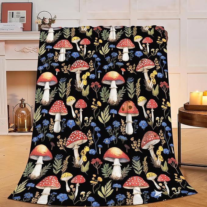 Red Mushroom Throw Blanket - Soft Plush Fleece Blankets- Cozy Mushroom Stuff Gifts for Women Girls Kids 50"X60"