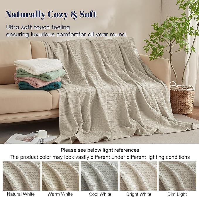 PHF Lightweight Waffle Weave Blanket Twin Size, Breathable & Ultra Soft, 66"x 90" Soft & Cozy Thin Blanket for All Season & Hot Sleepers, Bed, Home Decor - Light Taupe