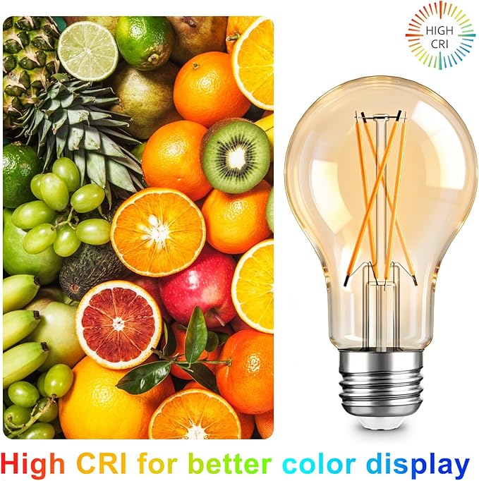 TJOY 6 Pack A19 Vintage LED Edison Bulbs, Dimmable, 60W Equivalent, High Brightness 2200K Amber White, 8W E26 Standard Base, 800 Lumens, CRI80+, Amber Glass Filament Bulb for Home, Farmhouse