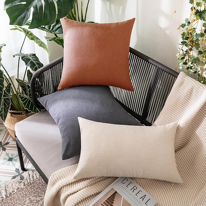 MIULEE Pack of 2 Decorative Outdoor Solid Waterproof Throw Pillow Covers Faux Linen Garden Farmhouse Cushion Cases for Summer Patio Tent Balcony Couch Sofa 16x16 Inch Rust