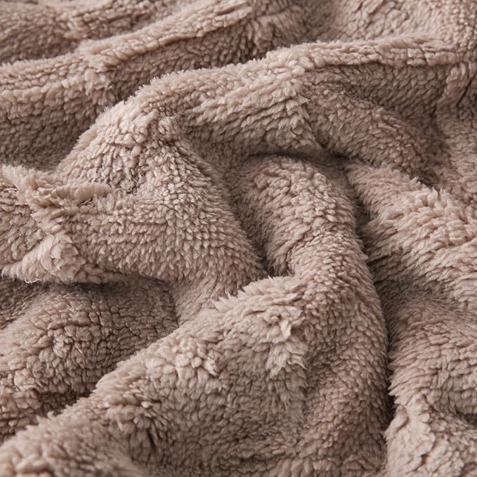 Sherpa Throw Blanket for Couch, Flannel Cozy Soft Thick Blanket for Bed - Fleece, Coffee, 60x80 Inches