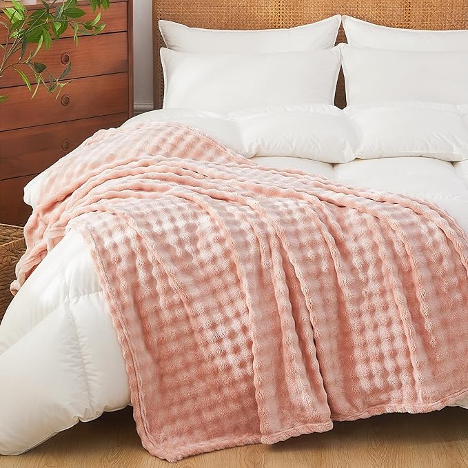 Fluffy 3D Bubble Throw Blanket for Couch & Bed – Cozy Soft Fleece Blankets for Women & Girls – Warm Lightweight Fuzzy Throw XL (50x70) – Machine Washable Gifts