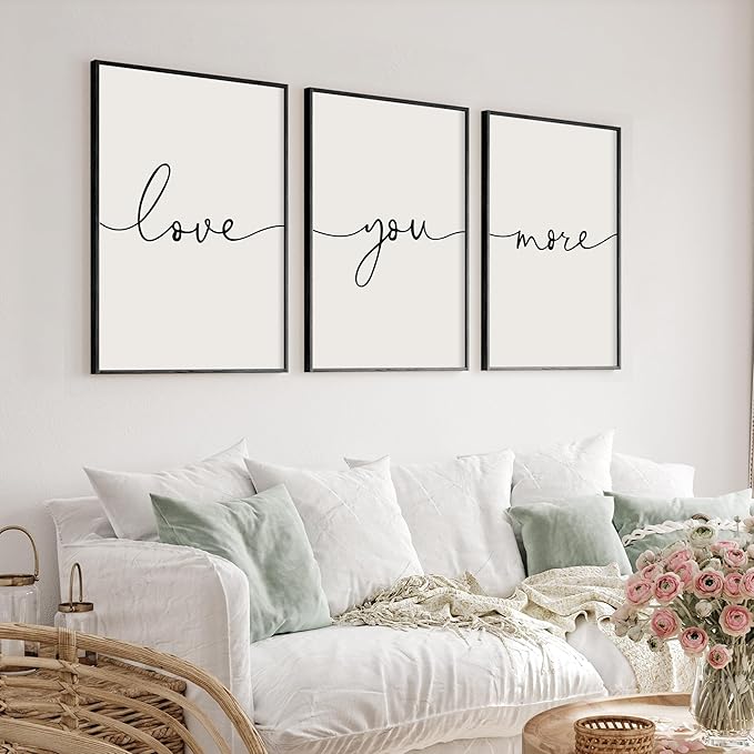 Heiple Love You More Sign Set of 3 Framed Above Bed Wall Decor Farmhouse Bedroom Decor Wood Art Rustic Master Bedroom Essentials Home Decoration (Black, 11”x14”)