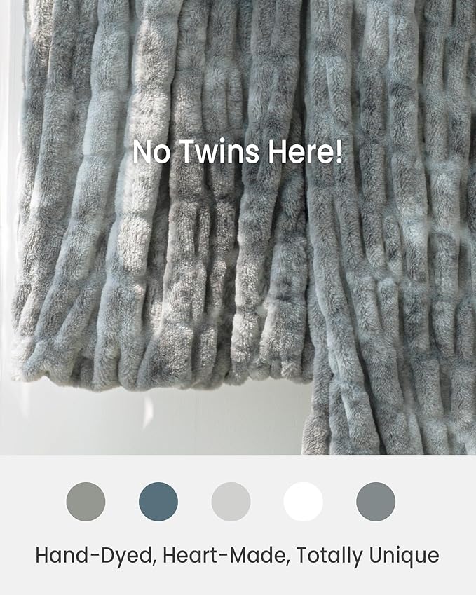 Ultra Soft Faux Rabbit Fur Throw Blanket, Cozy Fuzzy Blanket for Couch Bed, Plush Warm Decor Gifts, Luxury Thick Fluffy Blanket for Women, 60x80 inches, Tie-Dyed in Gray