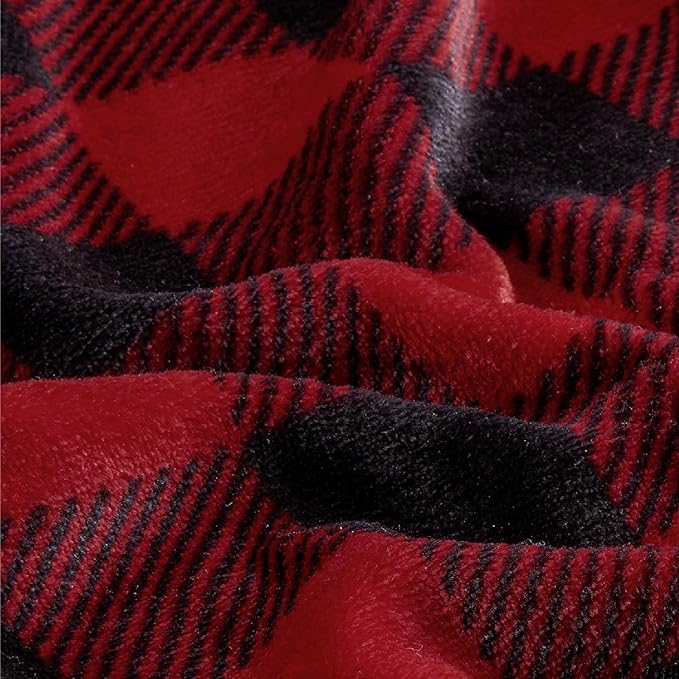 BEDELITE Flannel Sheets Queen Size Bed Set, Luxury Red and Black Plaid Christmas Bedding Set, Super Soft & Warm Fuzzy Fleece Sheets 4 Piece(Include Fitted Sheet, Flat Sheet, 2 Pillowcases)