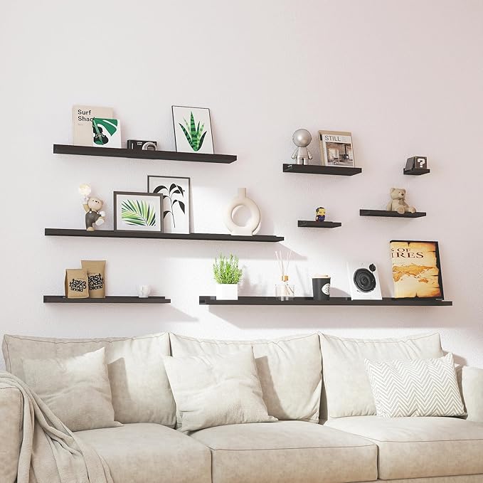 Small Black Floating Shelves for Wall Decor, Wall Mounted Wood Shelf for Bedroom, Living Room, Bathroom, Kitchen, Nursery, Mini Display Ledge Shelf with Lip Set of 2-4 Inches, Black