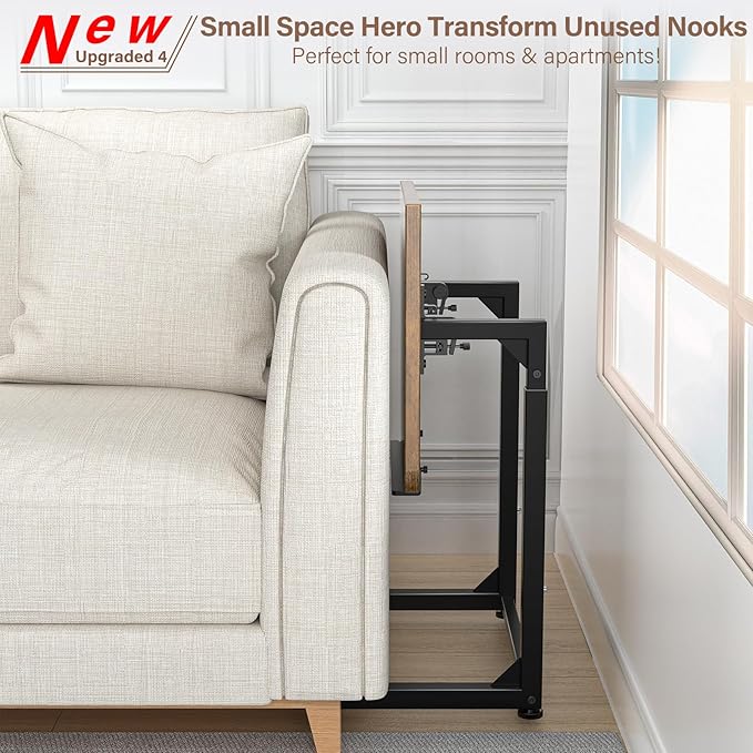 Tv Tray Table Set of 2, 8-Level Adjustable Height Couch Side Table，90° Tilt Angle Adjustments C-Shaped End Table, with Phone & Tablet Slot Sofa Computer Desk for Couch, Sofa, Bed, Chair, Living Room