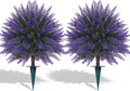 Artificial Lavender Topiary Ball, Set of 2 Artificial Boxwood Shrub Bushes with Ground Spike, Fake Evergreen Tree for Porch, Artificial Plants for Outdoor Planters Indoor UV Resistant