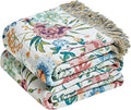Boho Throw Blanket for Couch Sofa Chair Cotton Spring Blankets for Bedroom Living Room All Season Lightweight Reversible Floral Embroidery Throws 50"x60"