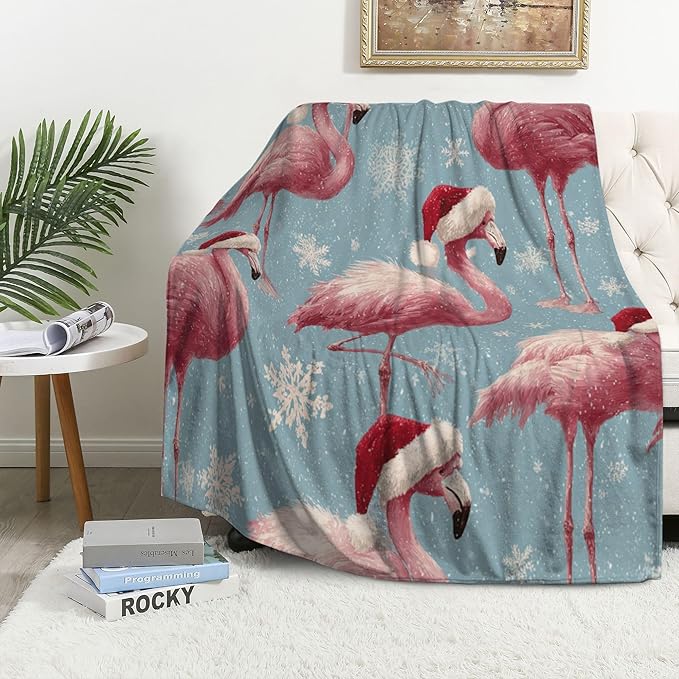 Flamingo Throw Blanket Soft Warm Cozy Christmas Flamingos Blankets Fuzzy Plush Fleece Flamingo Blanket Gifts for Couch Bed Sofa Home Decor 40''X50''