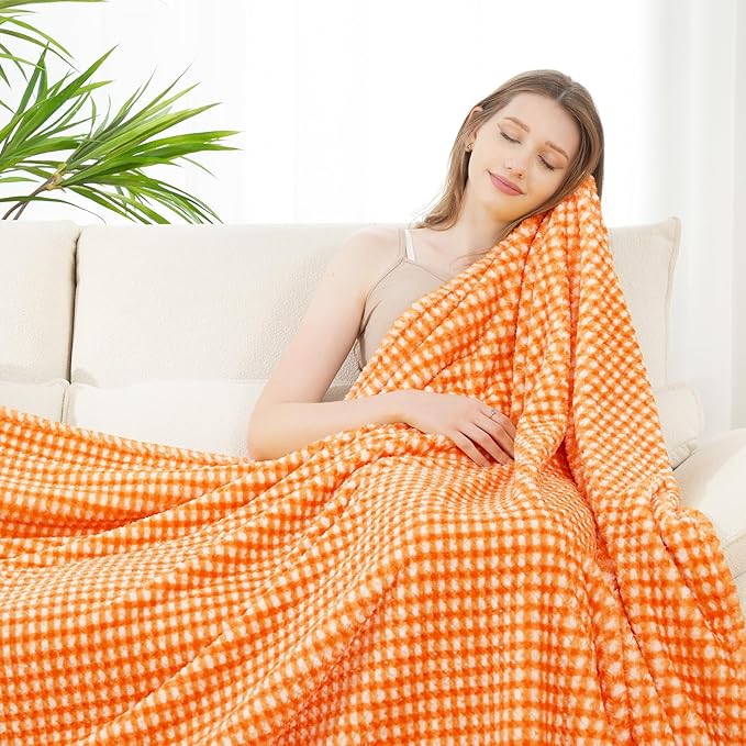 Zyrah Fleece Throws for Couch Super Soft Throw Blanket Lightweight Decorative Fuzzy Cozy Blankets for Sofa Chair Bed (C-Orange, Throw(50"x60"))